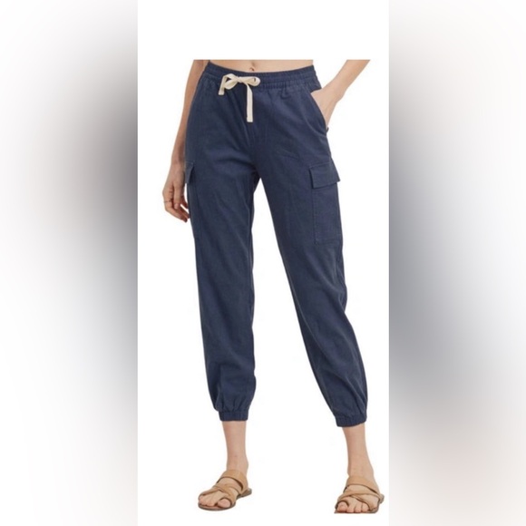 NWT LTJ Letters to Juliet Linen Cropped Joggers Navy Sz Small perfect condition - Picture 2 of 3